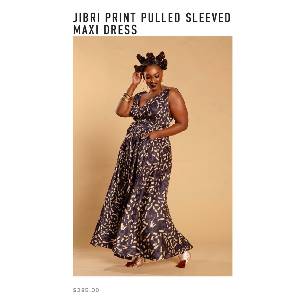 JIBRI PRINT PULLED SLEEVED MAXI DRESS